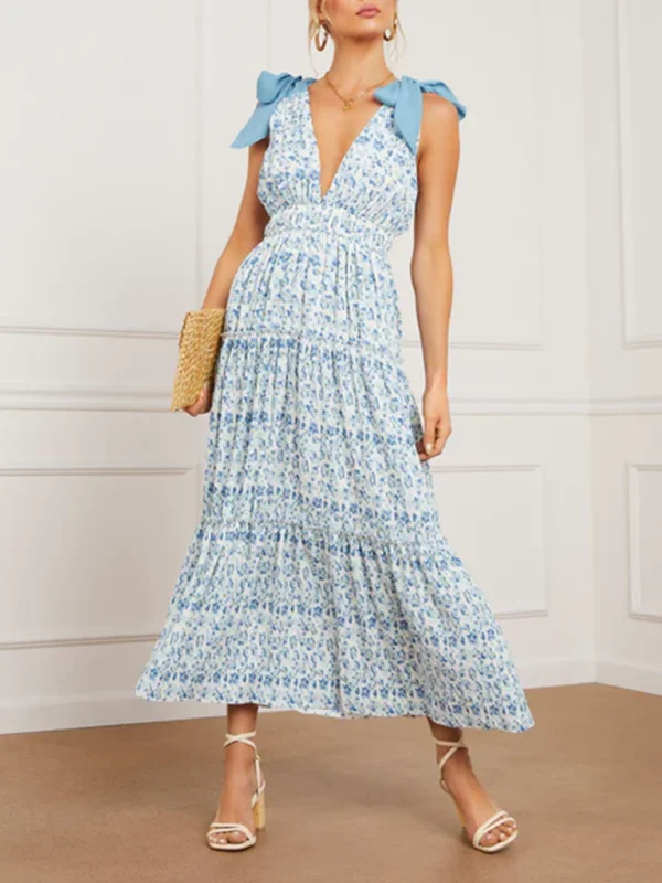 Blue Zone Planet | Rita's Floral Print Waist Bow Strap Maxi Dress Comfortable Pleated Maxi Dress Blue Zone Planet | Rita's Floral Print Waist Bow Strap Maxi Dress Comfortable Pleated Maxi Dress