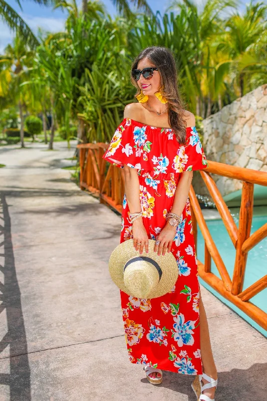 Riviera Romance Floral Maxi Dress Comfortable Ruffle Hem Maxi Dress