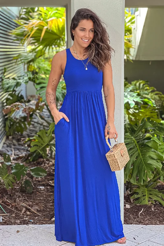Royal Blue Maxi Dress with Pockets Cozy Wrap Maxi Dress