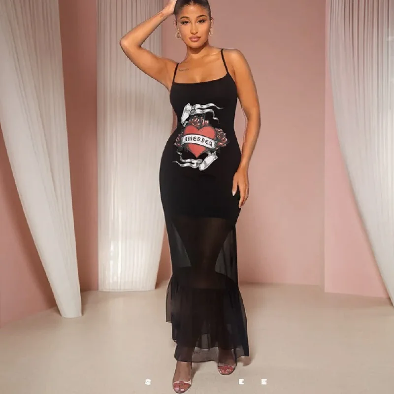 Sexy Slim Fit Mesh Street Maxi Dress Comfortable Flowy Maxi Dress