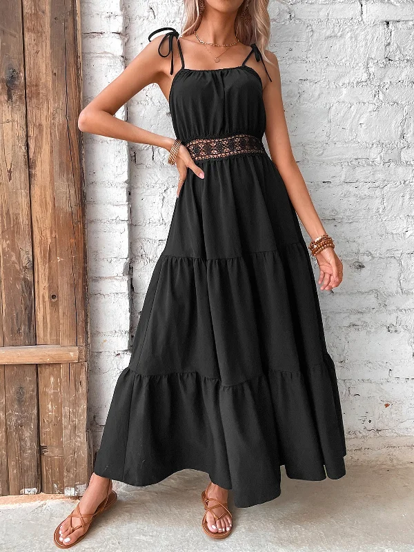 Sleeveless Strap Square Neck Solid Flared Maxi Dress Cozy Knitted Maxi Dress
