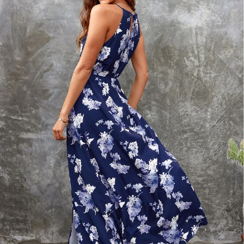 Summer Halter Floral Print Long Maxi Dresses Cozy Spaghetti Strap Maxi Dress