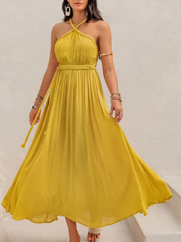 Blue Zone Planet |  Swiss Dot Backless Sleeveless Maxi Dress Chic Sleeveless Maxi Dress