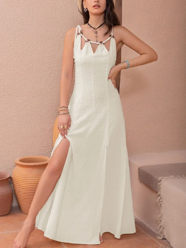Blue Zone Planet |  Swiss Dot Cutout Sleeveless Maxi Dress Stylish Boho Maxi Dress