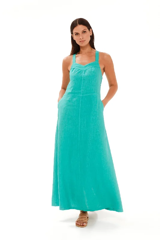Tank Linen Maxi Dress Green Elegant Floral Maxi Dress