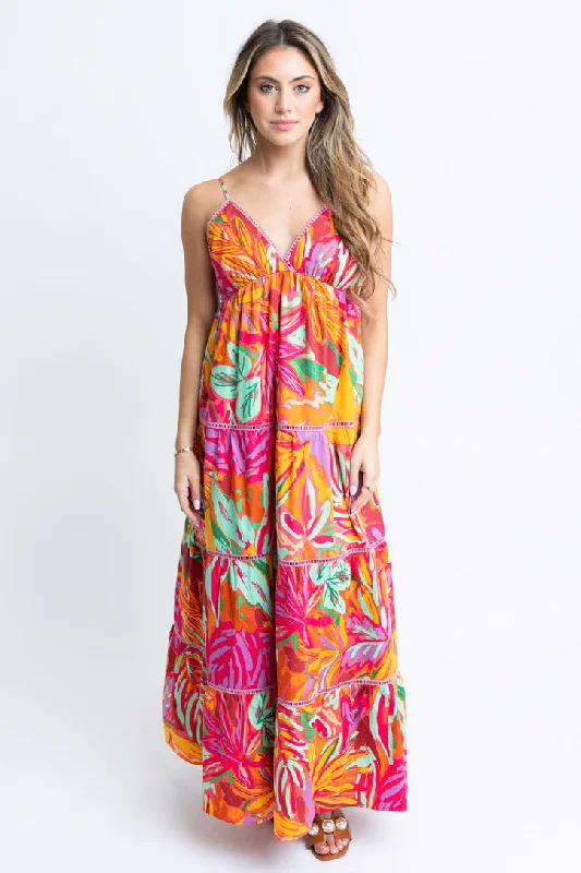 Tropical Halter Tier Maxi Dress Trendy Floral Print Maxi Dress