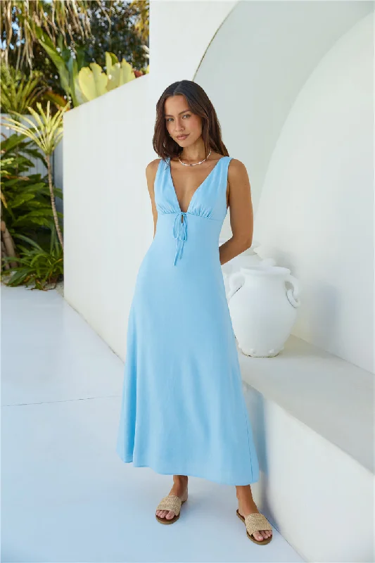 Vacation Time Linen Maxi Dress Blue Trendy Short Sleeve Maxi Dress