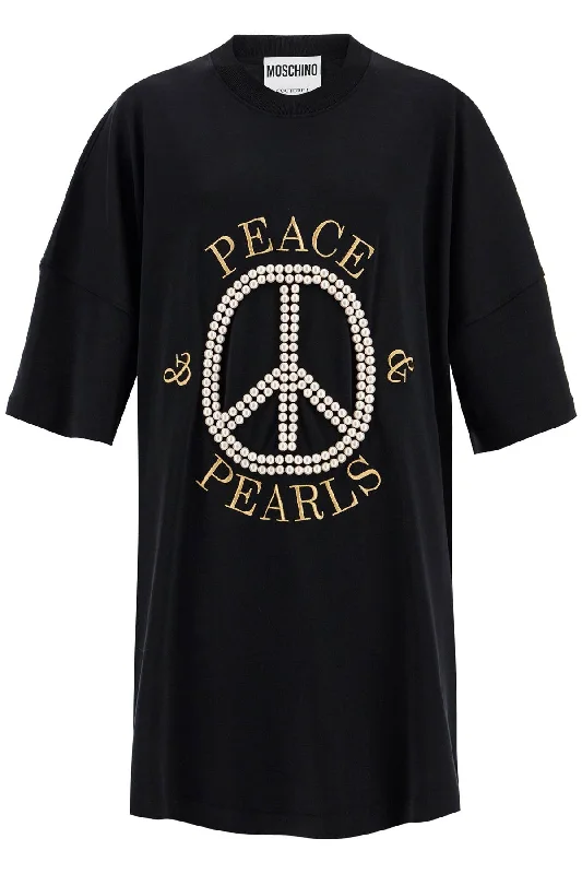 "peace & Pearls T-shirt  - Black Silk Blend Satin Velvet