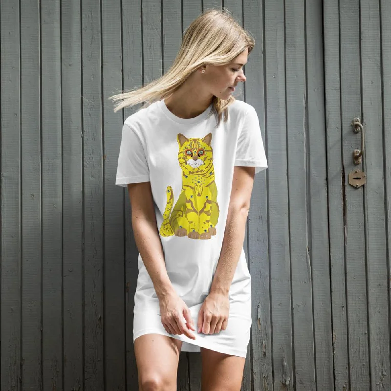 65 MCMLXV Women's Bejeweled Yellow 70s Disco Cat Organic Cotton T-Shirt Dress Striped Floral Plaid 65 MCMLXV Women's Bejeweled Yellow 70s Disco Cat Organic Cotton T-Shirt Dress Striped Floral Plaid