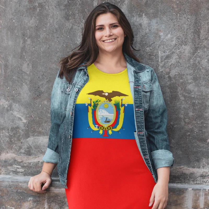 65 MCMLXV Women's Ecuador Flag Print T-Shirt Dress Elegant Classic Vintage