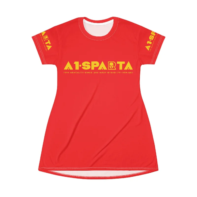 A1-Sparta  Dark Grey T-Shirt Dress (AOP) Houndstooth Herringbone Solid