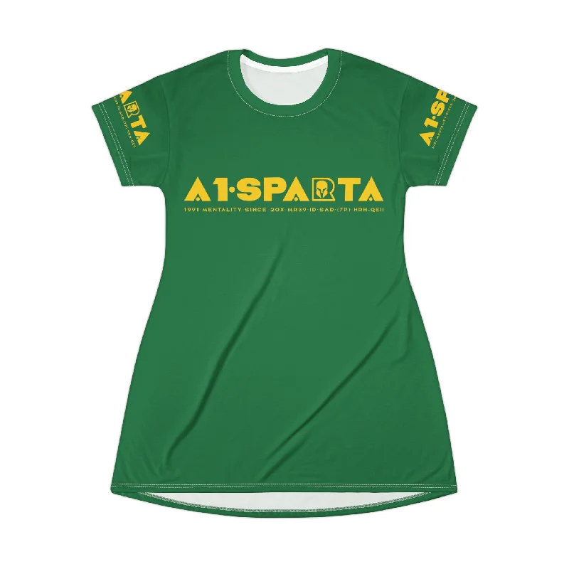 A1-Sparta  Green T-Shirt Dress (AOP) Elasticated Padded Insulated