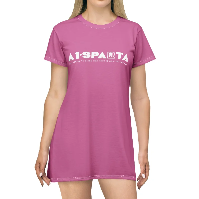 A1-Sparta T-Shirt Dress (AOP) Collared T-Shirt Boat Neck A-Line