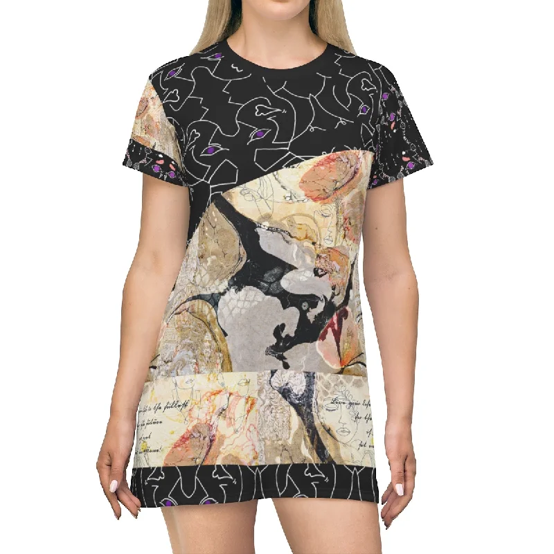 All Over Print T-Shirt Dress LIVE LIFE Ribbed Striped Patterned