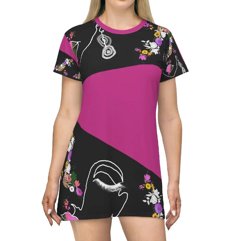 All Over Print T-Shirt Dress PALETTE OF BLOOM Faux Fur Fabric Real Fur Fabric Shearling Fabric