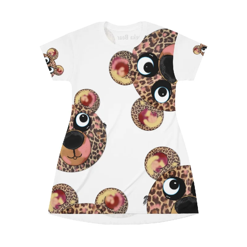 All Over Print T-Shirt Dress PEEKA BEAR Thin T-Shirt Open Front Quick Dry