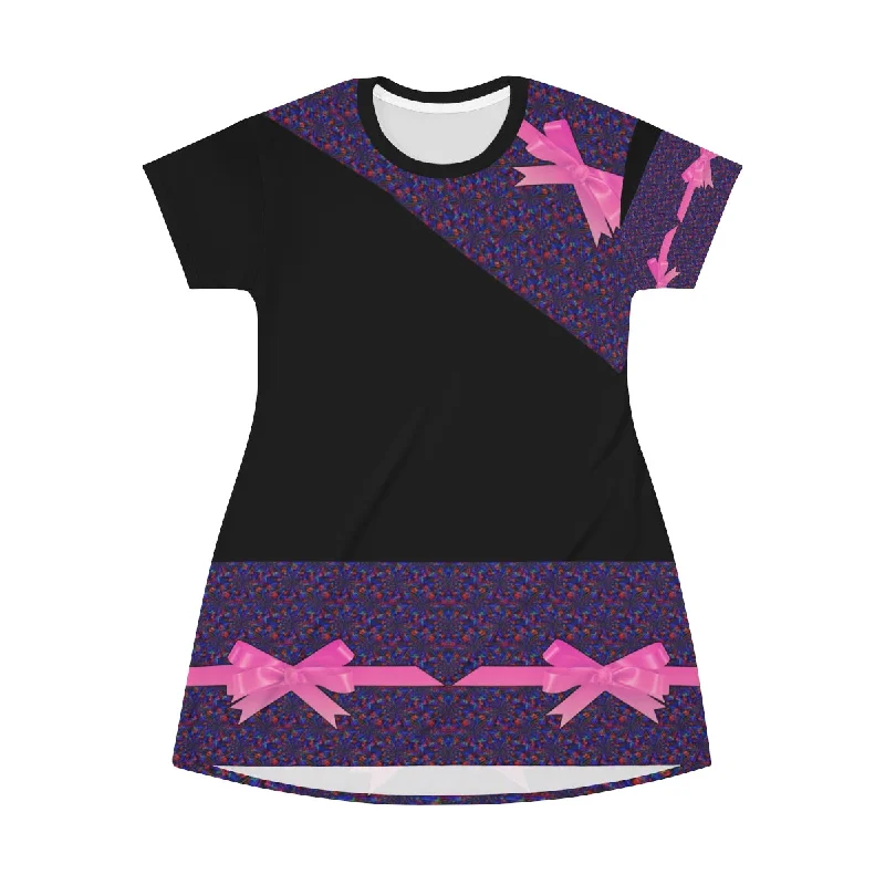 All Over Print T-Shirt Dress RIBBONS Zippered Buttoned Snapped