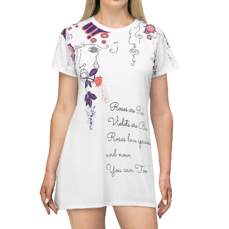 All Over Print T-Shirt Dress ROSE SPRINKLES Collared Crew Neck Turtle Neck
