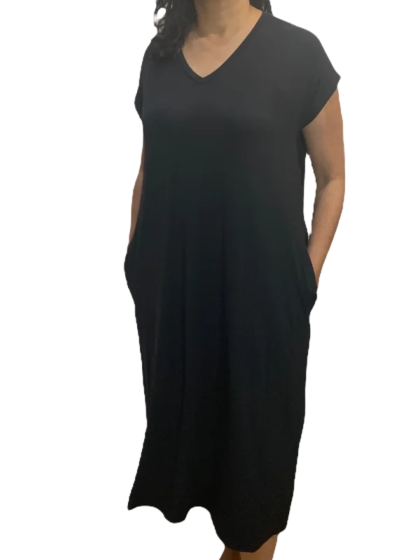 Black Bamboo Long T-Shirt Dress Hooded Caped Shawl Collar