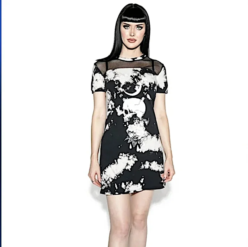 Blackcraft Cult Gothic Tie-Dye Mesh T-Shirt Dress | Dark and Edgy Style Solid Print Embellished Blackcraft Cult Gothic Tie-Dye Mesh T-Shirt Dress | Dark and Edgy Style Solid Print Embellished