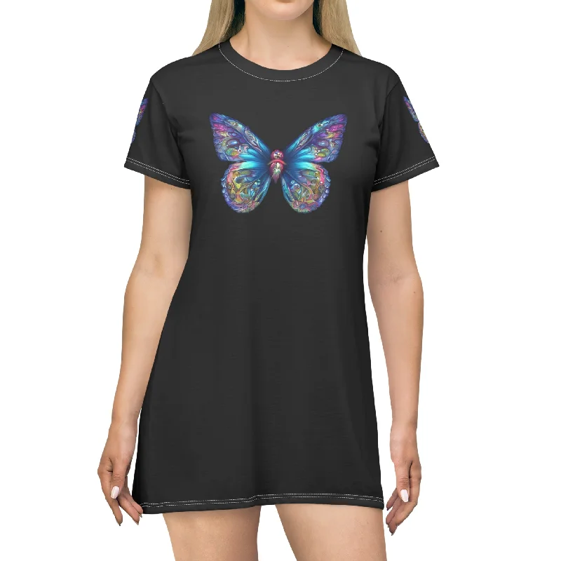 Butterflies  74 T-Shirt Dress (AOP) Mesh Fabric Canvas Fabric Denim Fabric