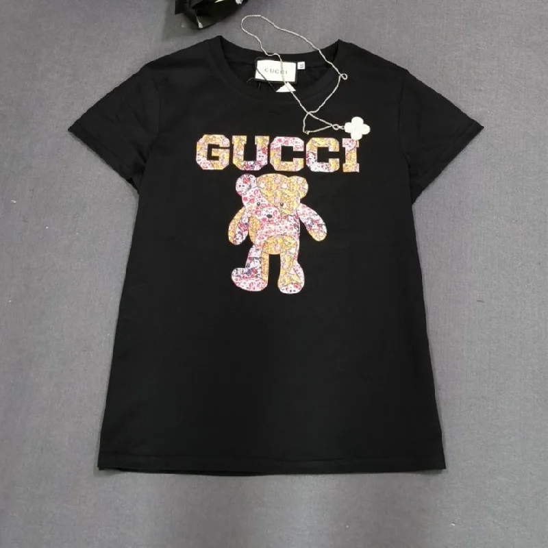 Colorful Teddy  Printed Black Casual Tee Mesh Blend Leather Blend Suede Blend