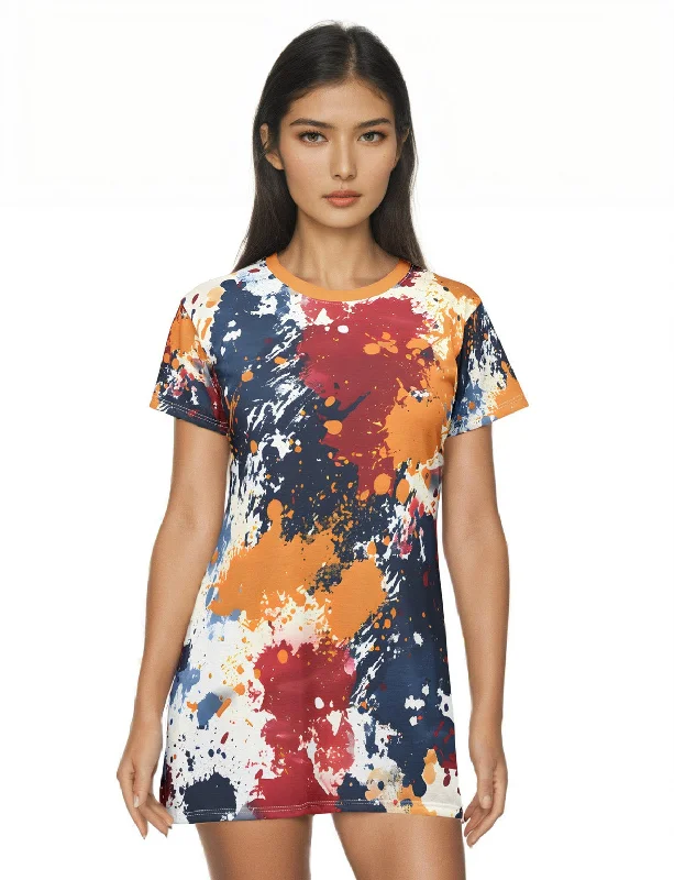 Crimson Gold Splash T-Shirt Dress Plaid T-Shirt Polka Dot Checkered