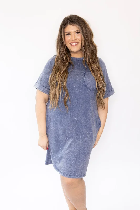 Curvy Easy Going T-Shirt Dress - Denim Blue Wool Fabric Cashmere Fabric Tweed Fabric Curvy Easy Going T-Shirt Dress - Denim Blue Wool Fabric Cashmere Fabric Tweed Fabric