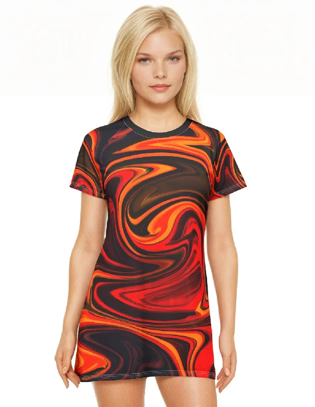 Fire Starter T-Shirt Dress Hooded Caped Shawl Collar