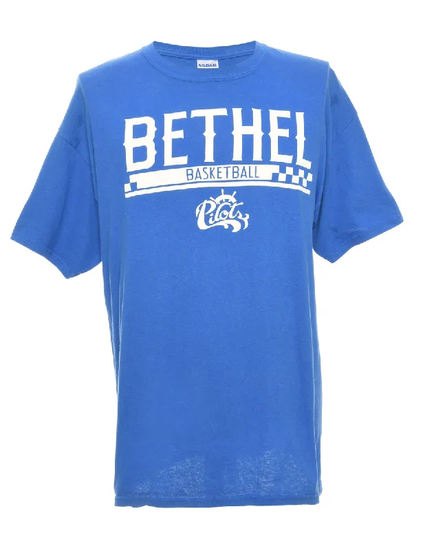 Gildan Blue Basketball Design Sports T-shirt - L Striped Floral Plaid