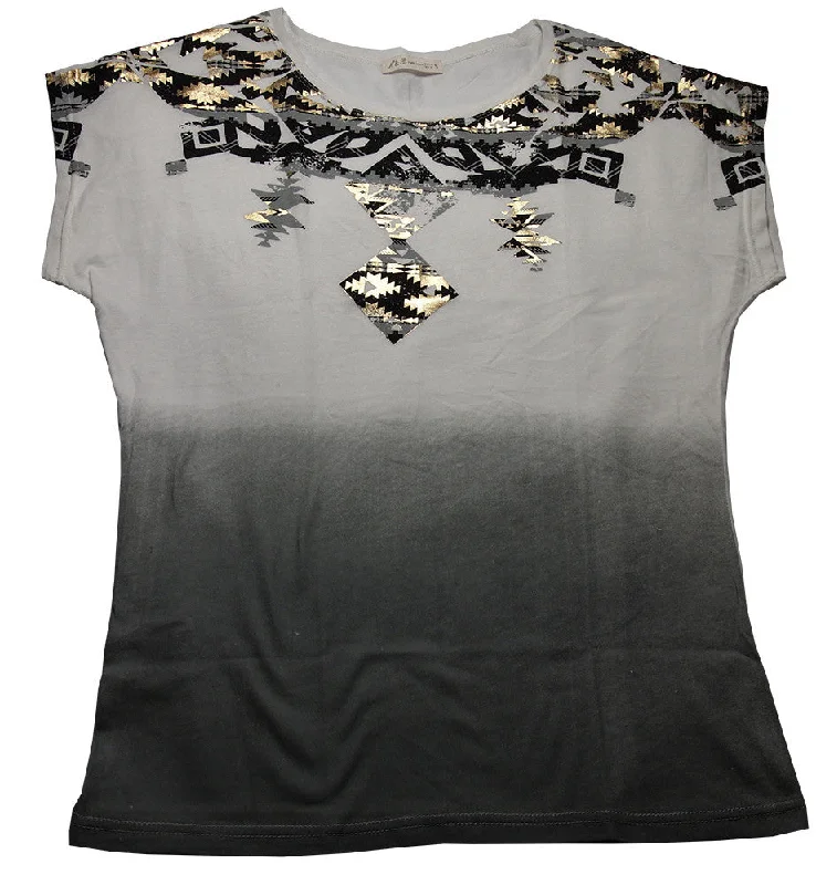 H&B WITH LOVE AZTEC PRINTED T-SHIRT - WHITE Notch Collar Peter Pan Collar Cowl Neck