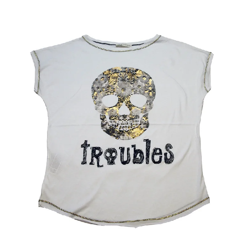 H&B WITH LOVE - TROUBLES T-SHIRT - WHITE Terry Blend Velvet Blend Canvas Blend
