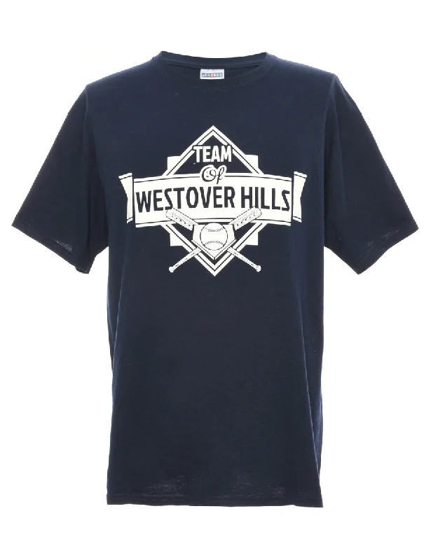 Jerzees Navy & Off-White Sports T-shirt - L Casual Formal Business