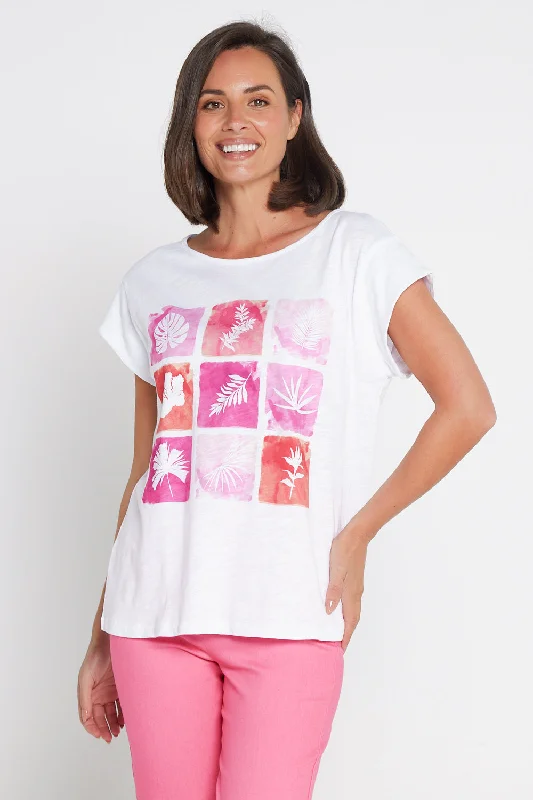 Keylines Slub Boatneck Tee - Watermelon Blooms Print Jacquard Patchwork