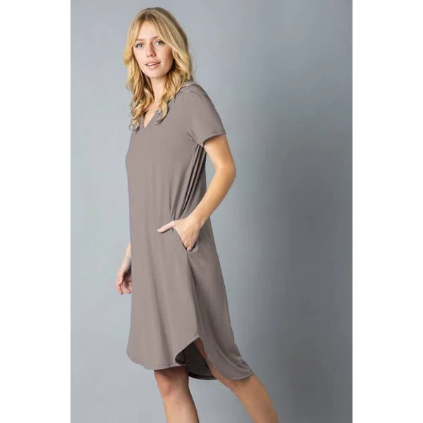 Ladies Soft T-Shirt Tunic Dress with Pockets, Mocha/Nutmeg Houndstooth Herringbone Solid Ladies Soft T-Shirt Tunic Dress with Pockets, Mocha/Nutmeg Houndstooth Herringbone Solid
