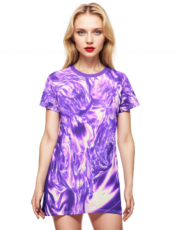 Lavender Mist T-Shirt Dress Hooded Caped Shawl Collar