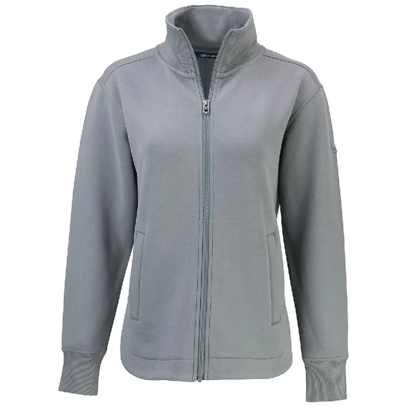 Cutter & Buck Women's Elemental Grey Roam Eco Full Zip Recycled Jacket A-Line Jacket Boat Neck Shawl Collar