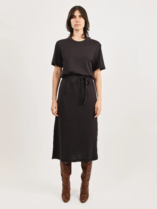 Squid Ink Belted Rib T-Shirt Dress Mesh Blend Leather Blend Suede Blend