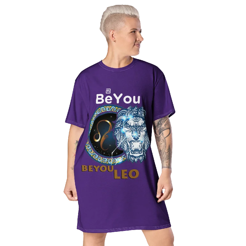 Leo T-Shirt Dress V-Neck T-Shirt Long Sleeve Cotton