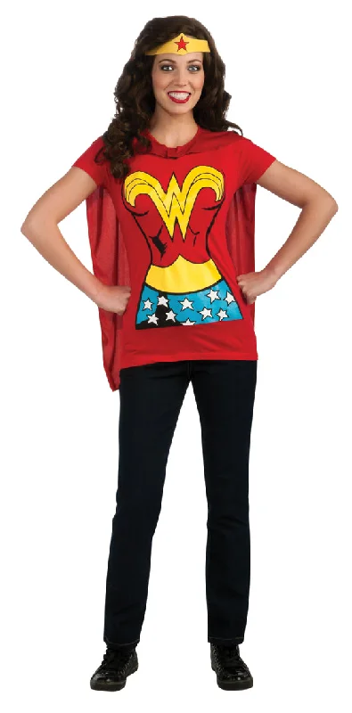 Officially Licensed Wonder Woman T-Shirt and Cape Front Pockets Side Pockets Patch Pockets