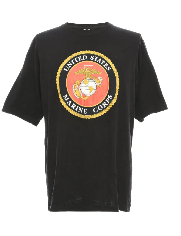 Marine Corps Black Printed T-shirt - L Rayon Fabric Velvet Fabric Corduroy Fabric