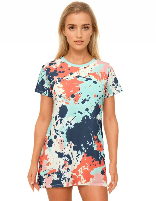 Minty Green Splash T-Shirt Dress Notch Collar Peter Pan Collar Cowl Neck