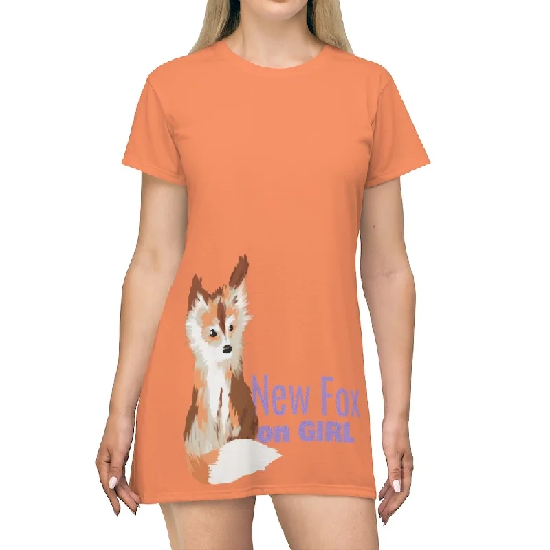 New Fox - AOP T-Shirt Dress Collared Crew Neck Turtle Neck