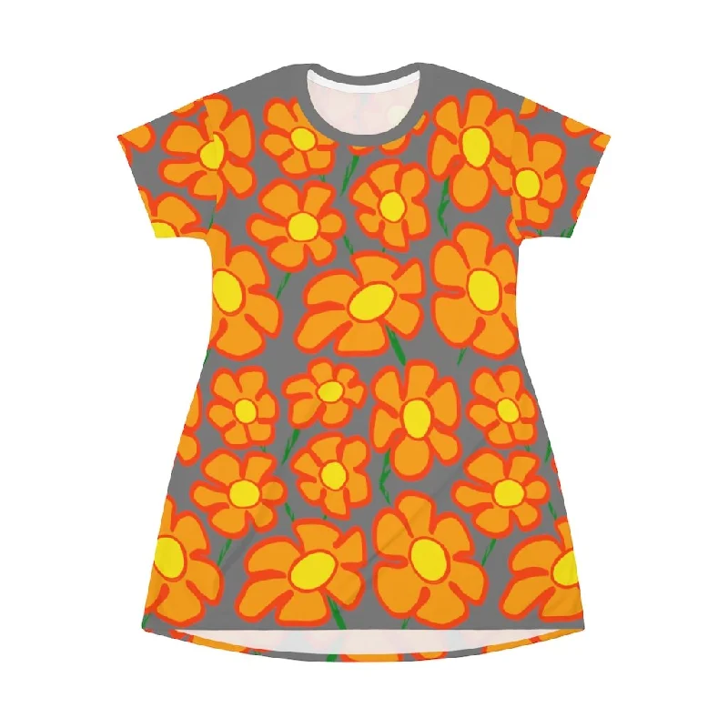 Orangeflower Pattern on Dark Gray - AOP T-Shirt Dress Layered Multi-layer Single Layer Orangeflower Pattern on Dark Gray - AOP T-Shirt Dress Layered Multi-layer Single Layer