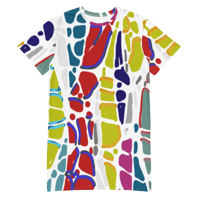 MOSAIC WHISPER - Oversized T-shirt dress Asymmetrical Pockets Print