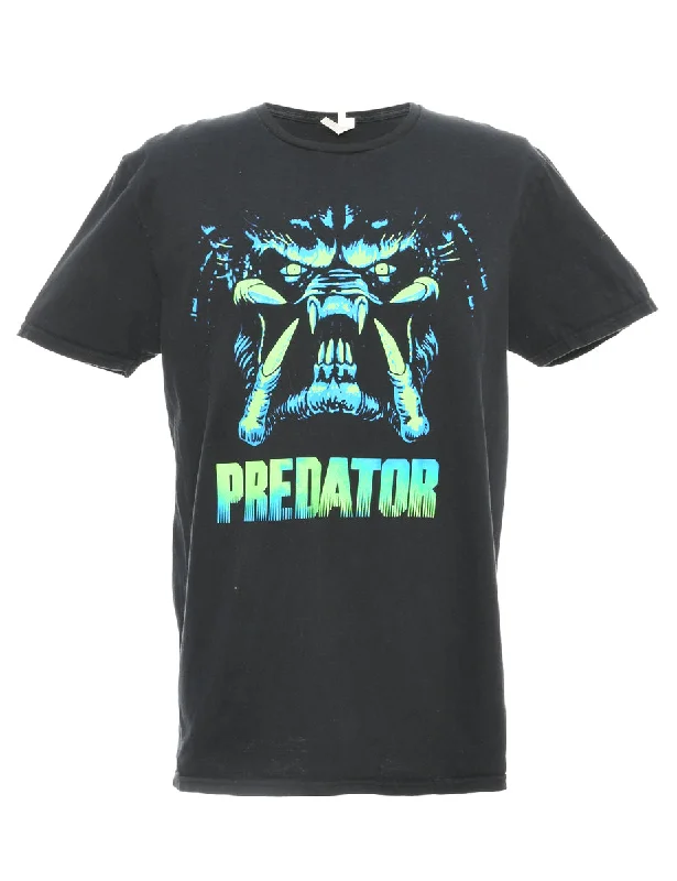 Predator Printed Black T-shirt - L Print Jacquard Patchwork