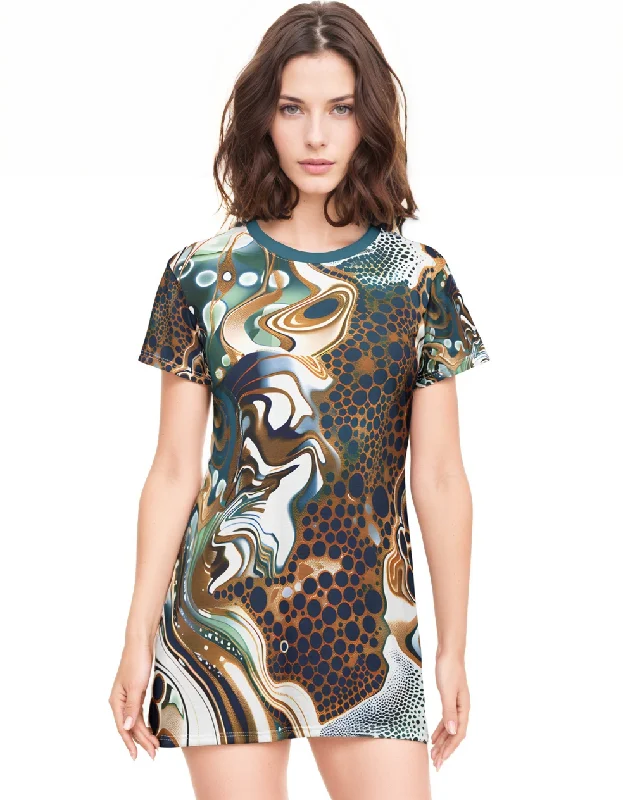 Psychedelic Sapphire Gold T-Shirt Dress Plaid T-Shirt Polka Dot Checkered