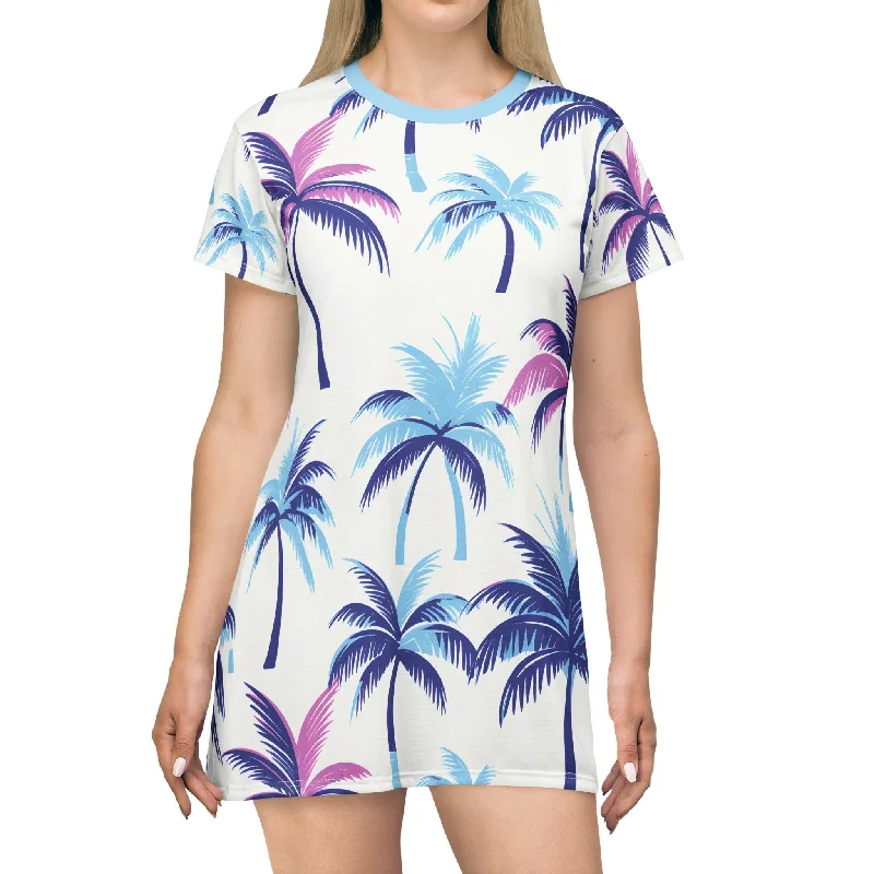 Purple Palms T-Shirt Dress Iron Safe Non-Iron Wrinkle Free