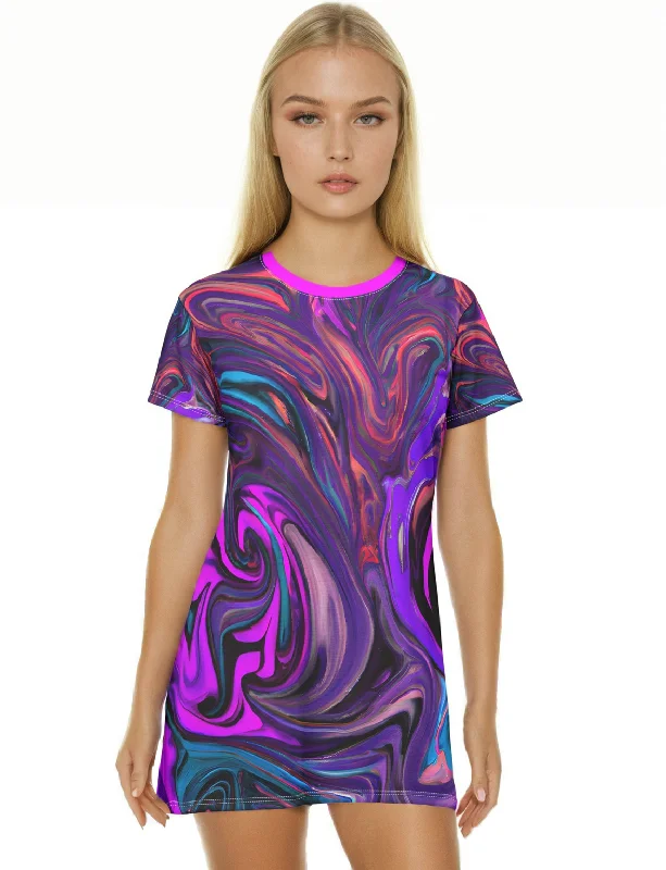 Purple Pink Radiance T-Shirt Dress Anti-Pilling Machine Wash Handmade