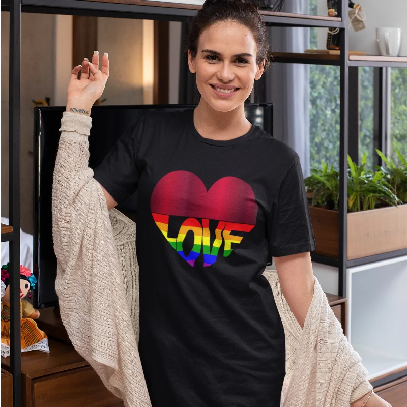 65 MCMLXV Women's LGBT Pride Rainbow Flag Love Heart Graphic Organic T-Shirt Dress Striped Floral Plaid